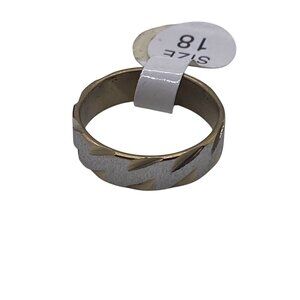Two Tone Diagonal Pattern Stainless Steel Band Ring Size 8 Gold & Sliver Tone